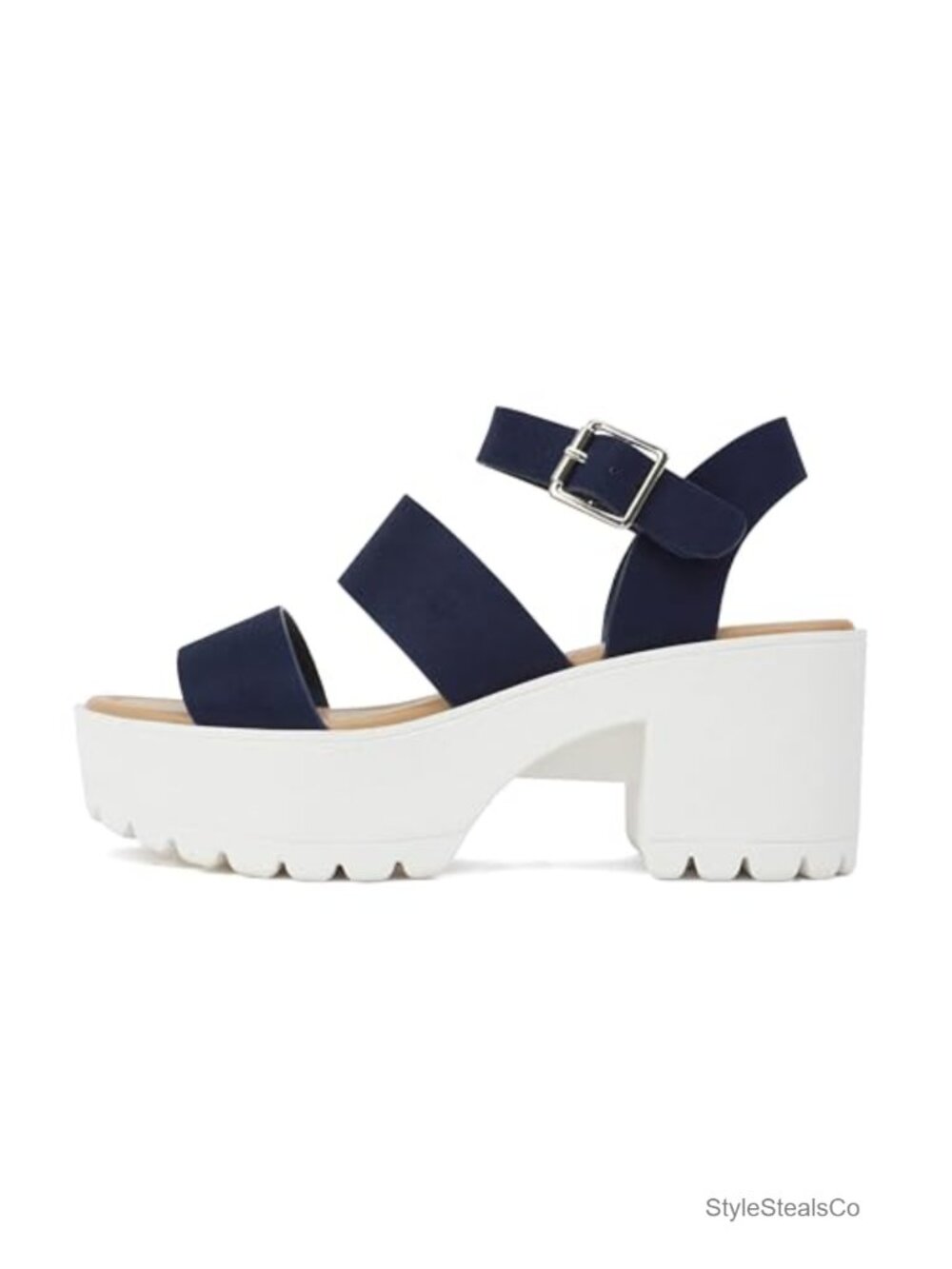 Women's Open Toe Lug Sole Block Heel Sandals Adjustable Ankle Strap